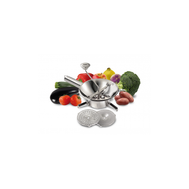 ﻿﻿Moulin à légumes inox et 3 grilles 1,5/2,5/4mm, acier inox, Moulins à  légumes, - De Buyer