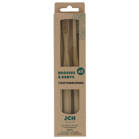 Lot de 3 brosses à dents bambou et poils en fibres de bambou